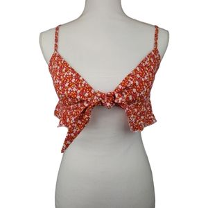 Cider Red Floral Tie Front Crop Size XS Adjustable Straps